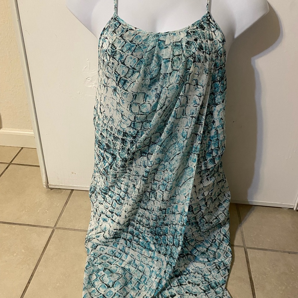 Elegant Teal and White Snake Print Dress